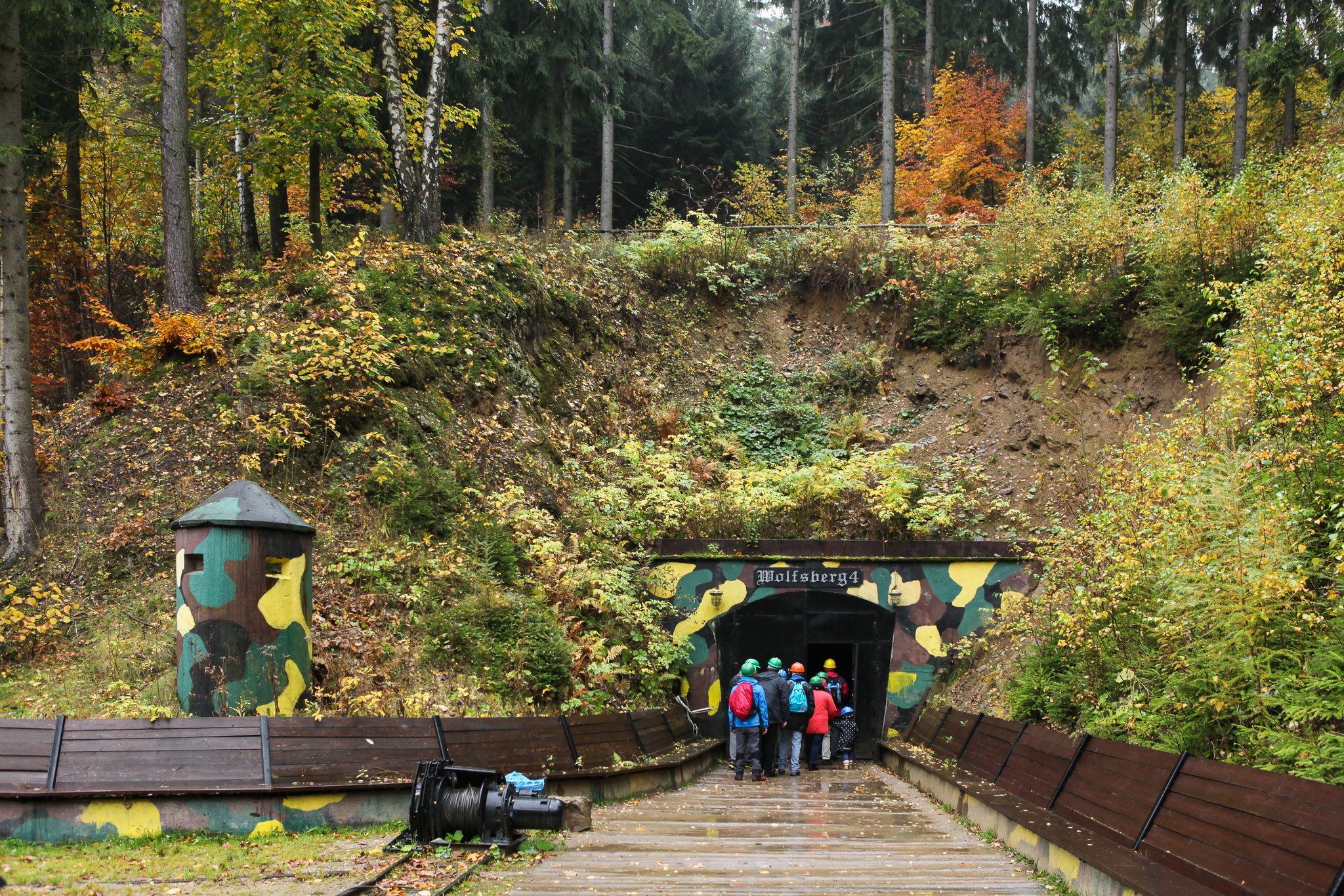 Tourists entering Complex Riese located in Poland