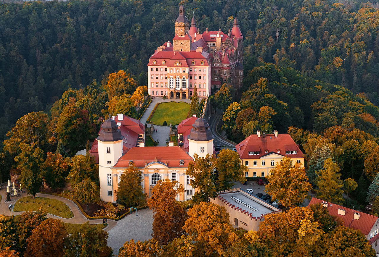 Aerial View of Książ Castle in Autumn