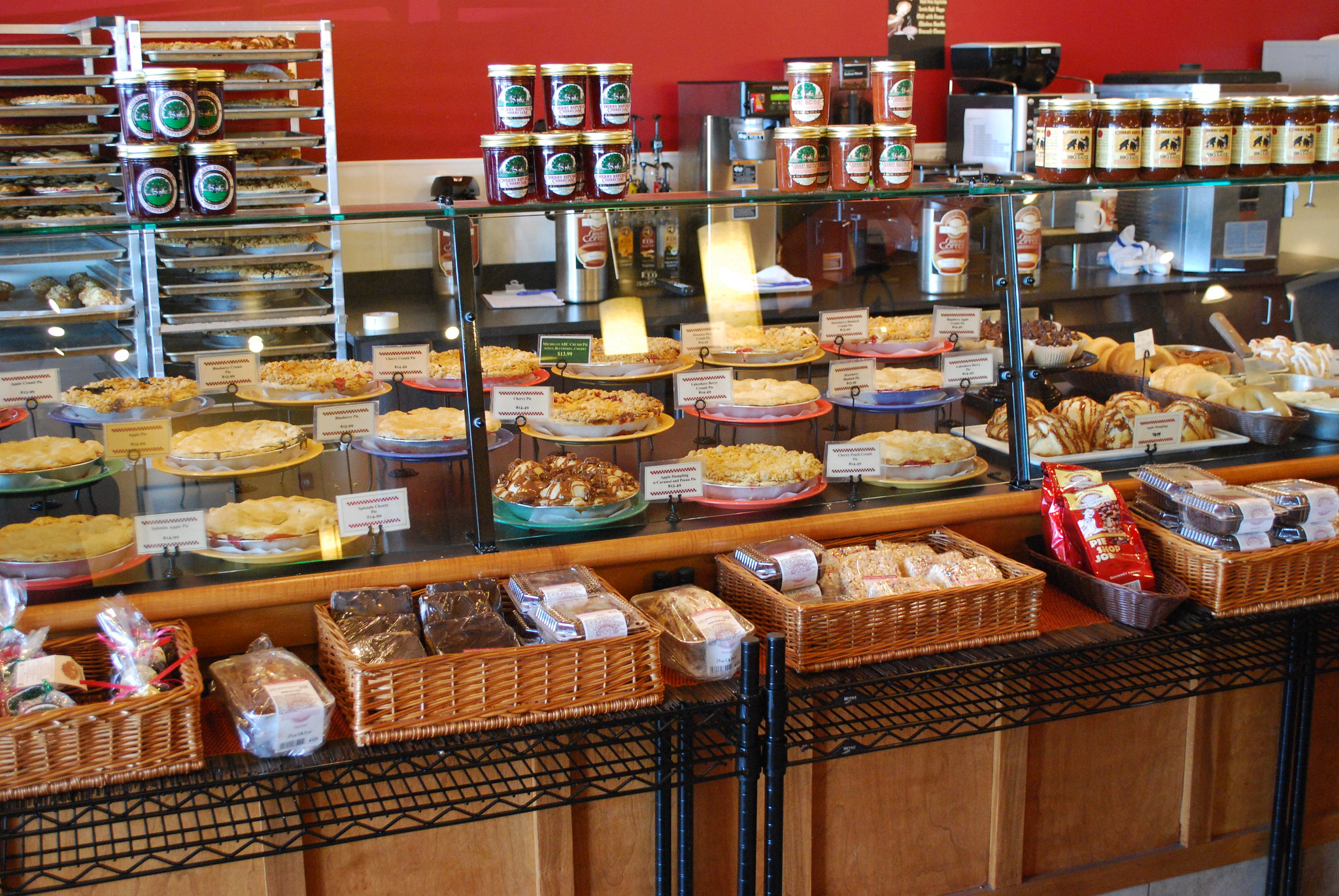 Various pies in a store window