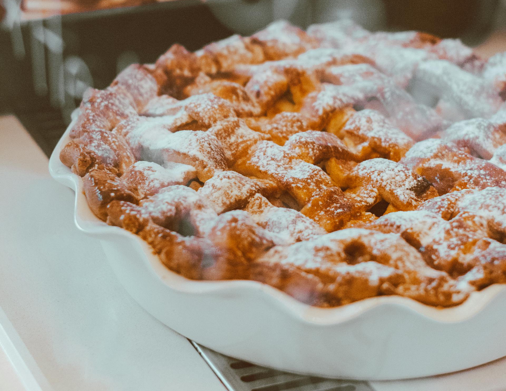 Baked Apple Pie in White Ceramic Tray