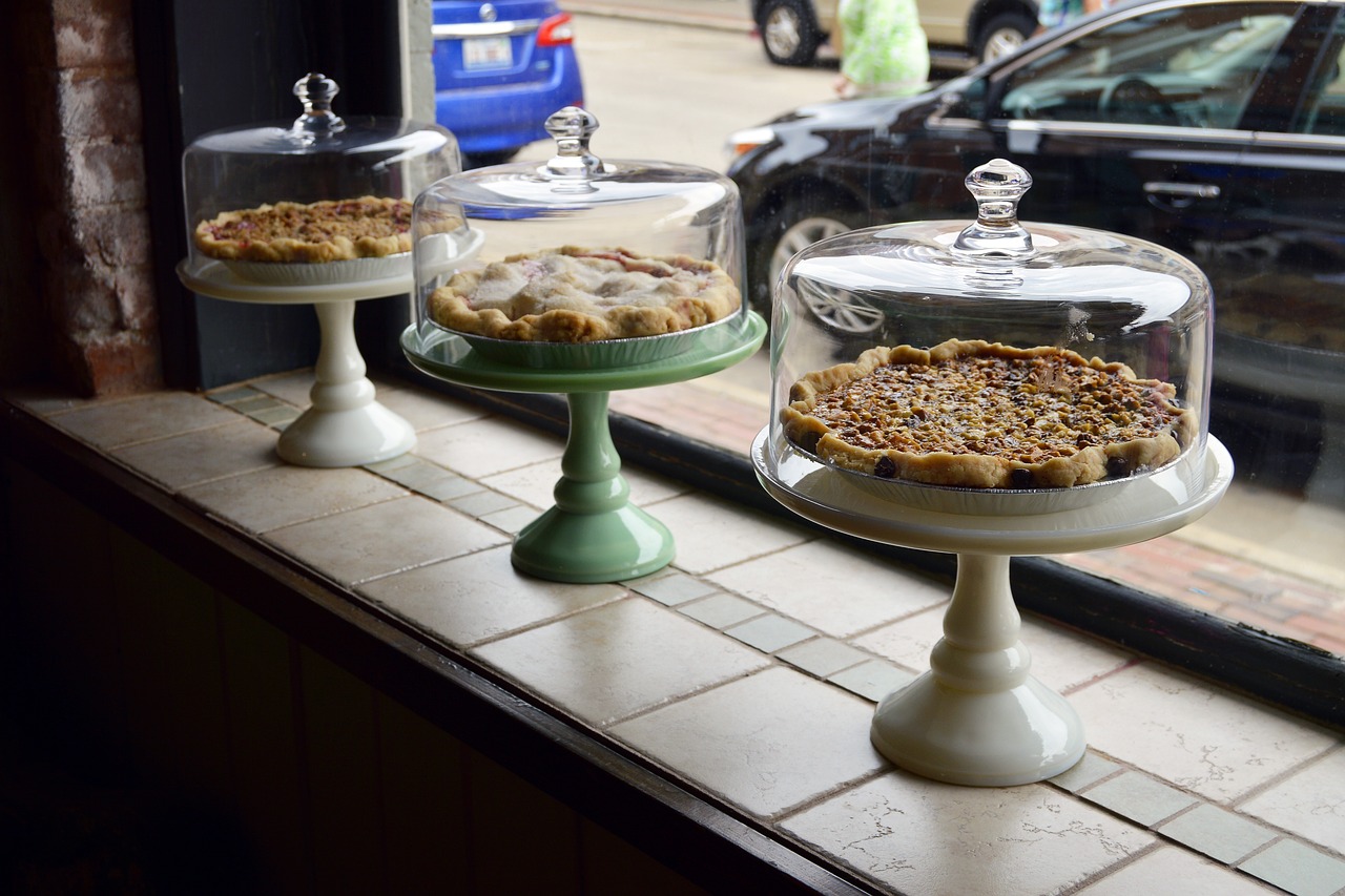 Three pies in shop window