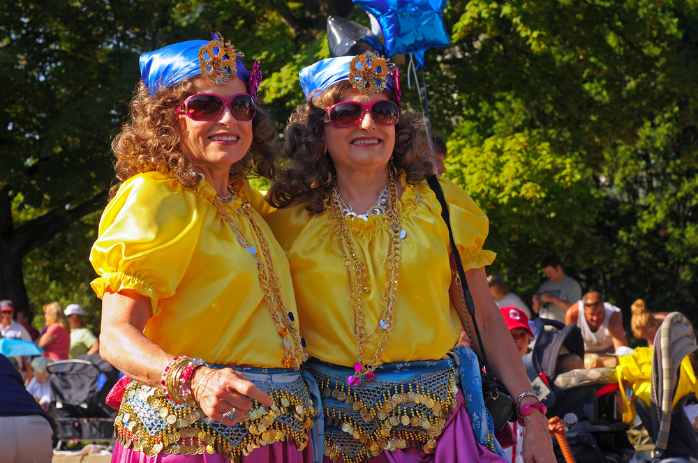Twin sisters dressed in gypsy costumes Twins Days Festival in Twinsburg