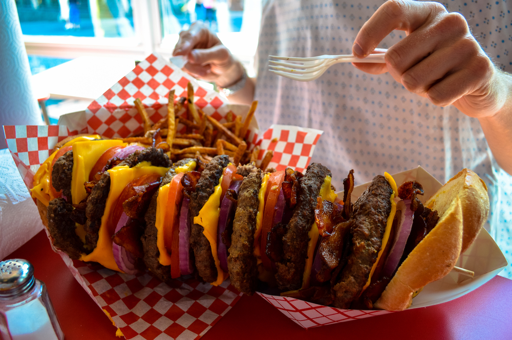 A huge stacked burger