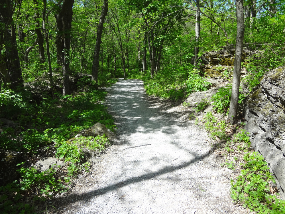 Hiking Trail through Limestone Bedrock Outcrops near Kansas City, Missouri
