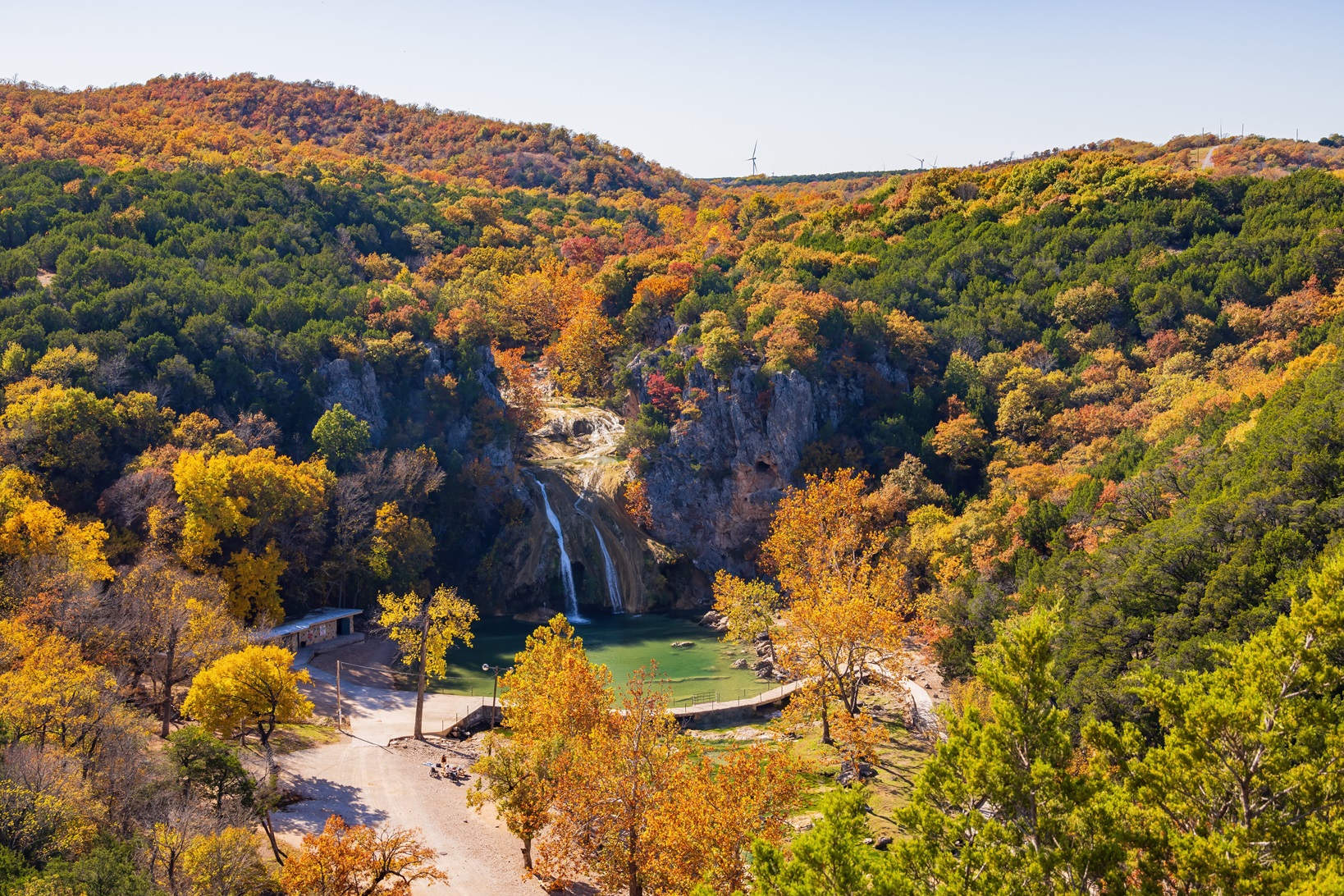 High angle view of the beautiful landscape of Turner Falls at Oklahoma