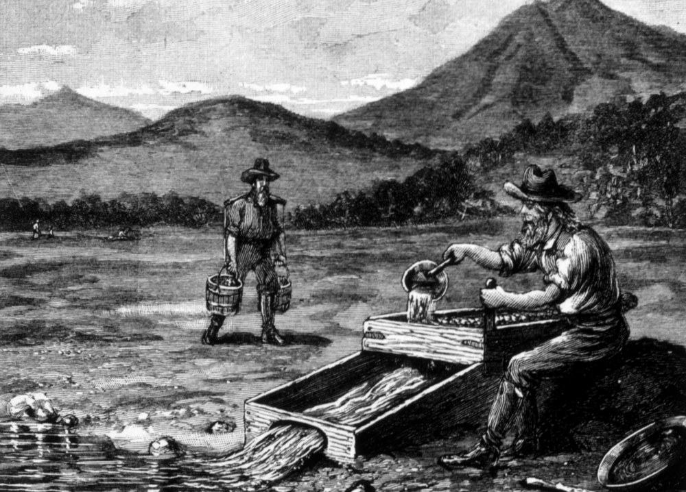 Gold rush worker washing gold