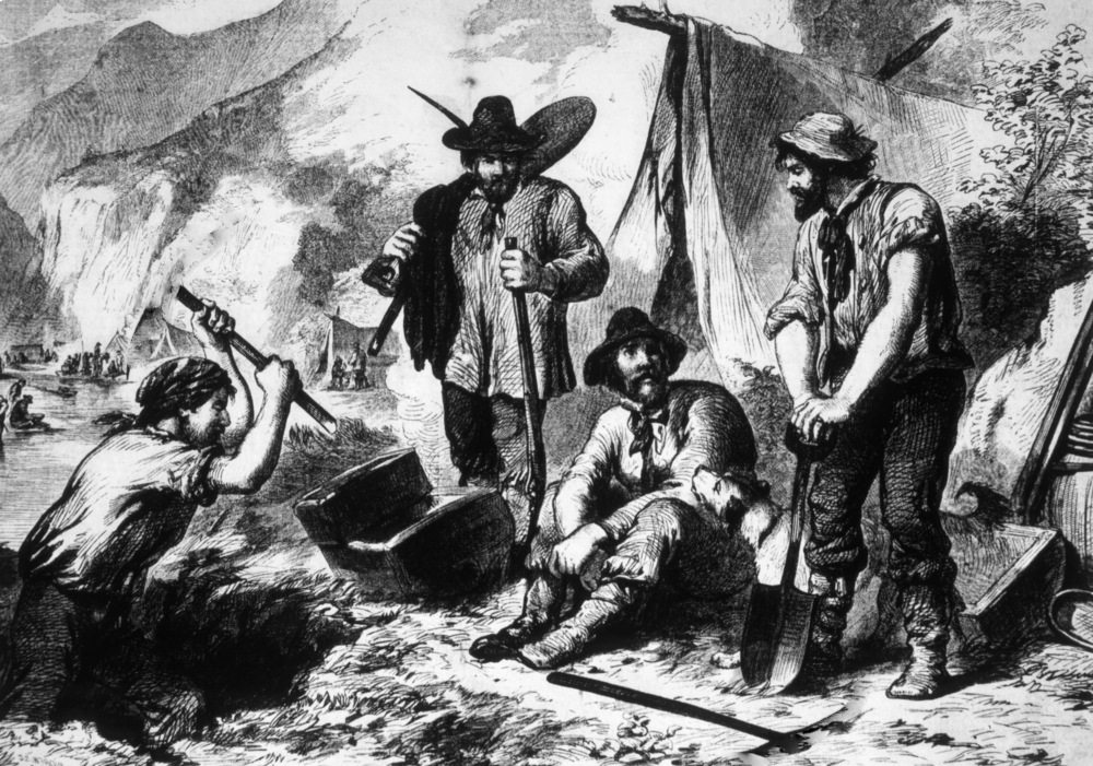 Illustration of gold miners in California