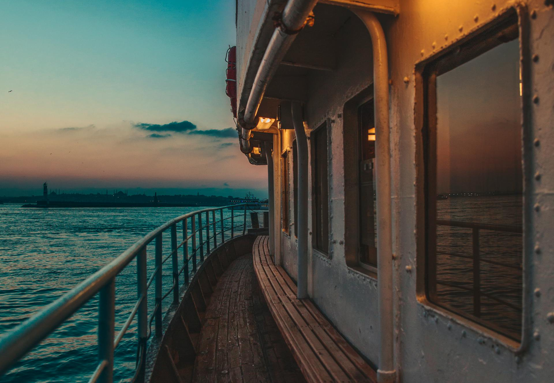 Cruise Ship at sea during sunset