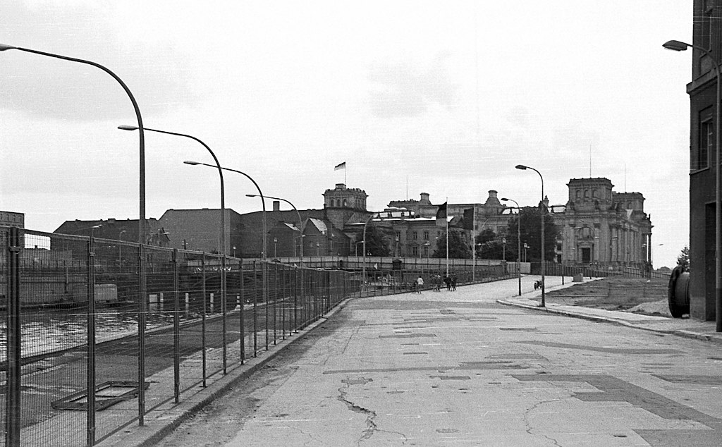 View from Schiffbauerdamm in East Berlin across 