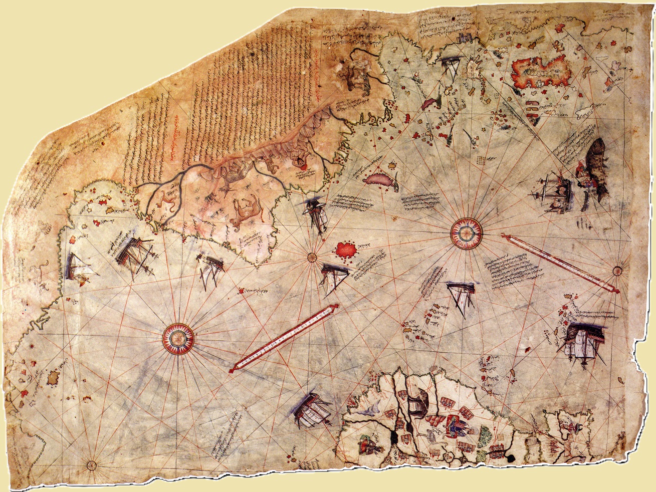 Map of the world by Ottoman admiral Piri Reis, drawn in 1513.