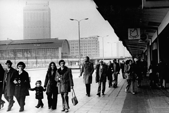 Grayscale Portrait Photo of Berliners in the city center 1973.
