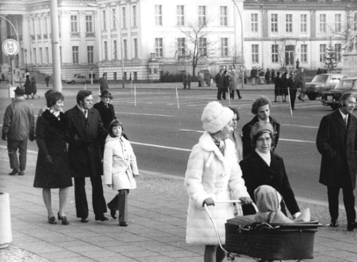 Grayscale Portrait Photo of Berliners stroll through the city 1974