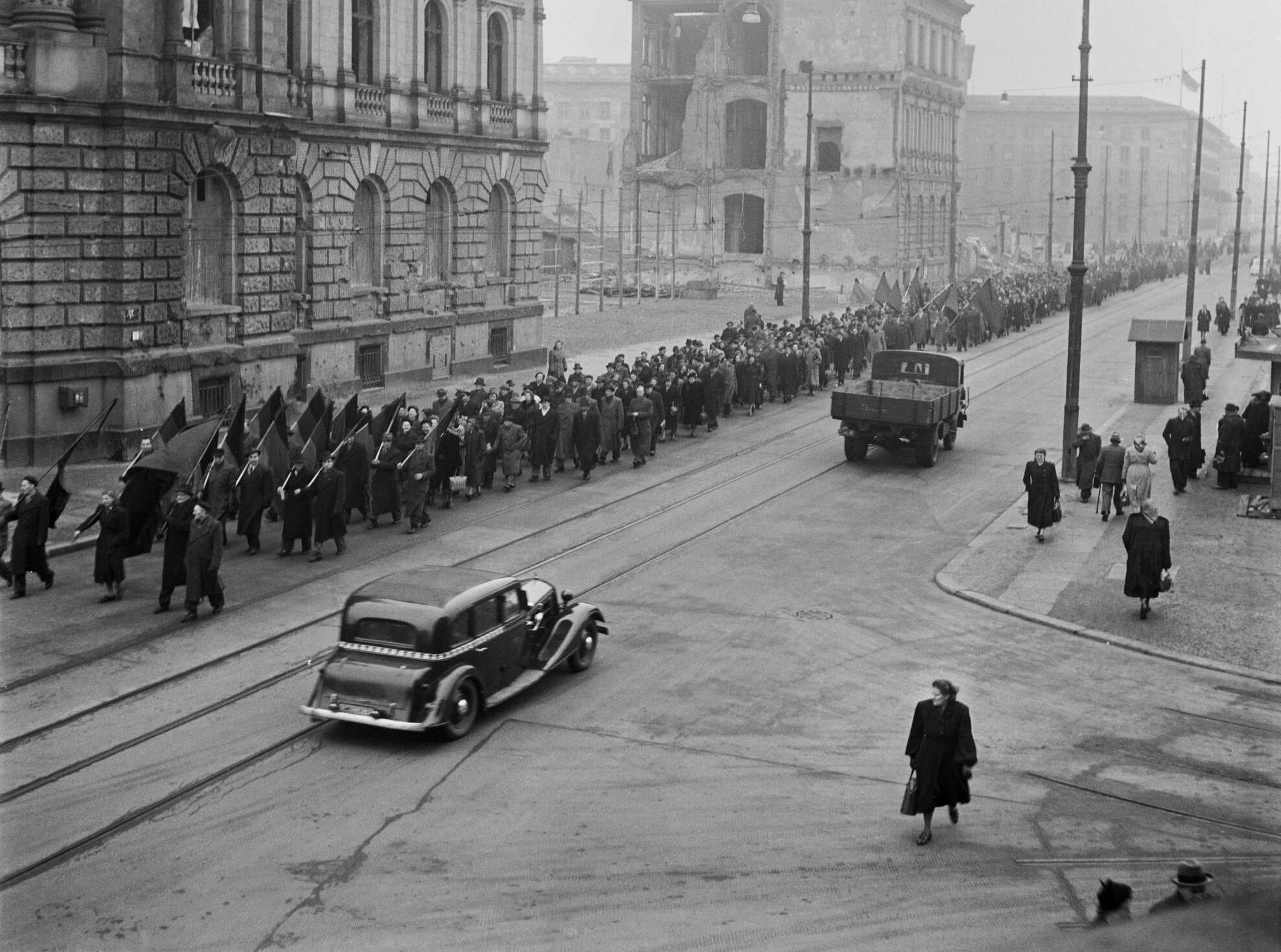 The parade in the corner of Leipziger Strasse and Mauer Strasse in East Berlin