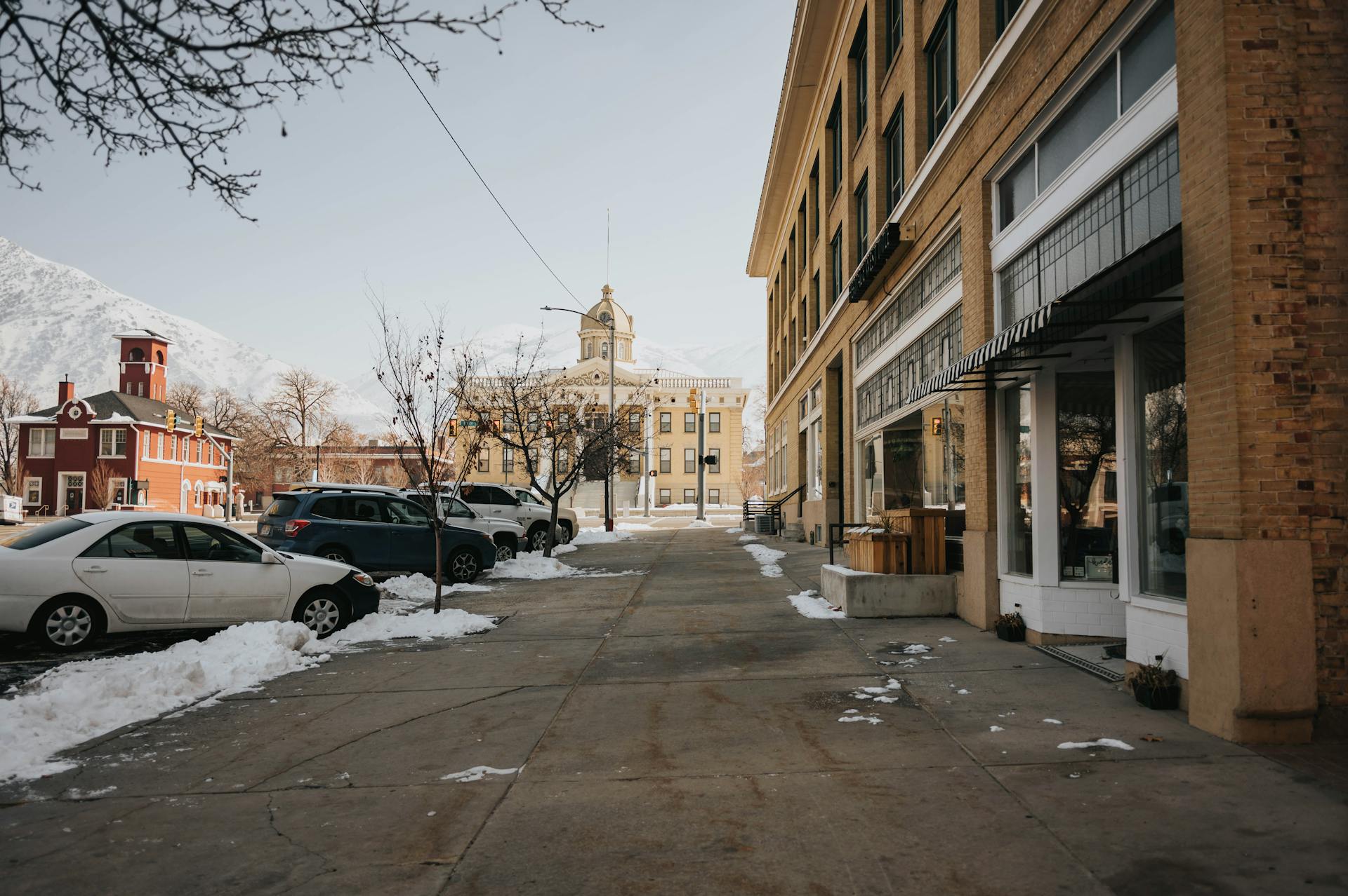 View of a Sidewalk with shops in Utah