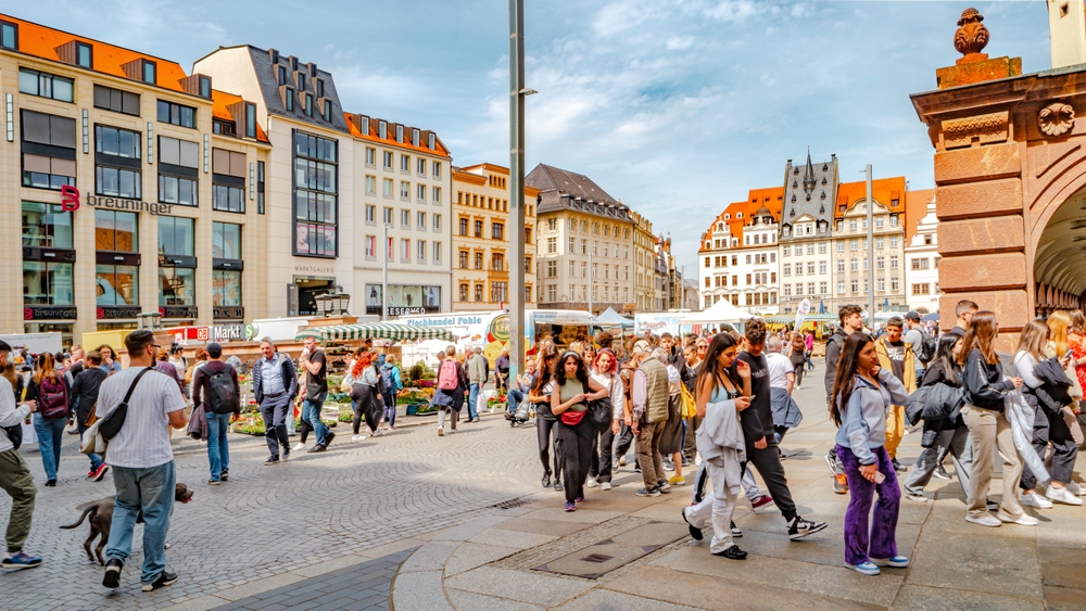 Cityscape of historical downtown in Leipzig