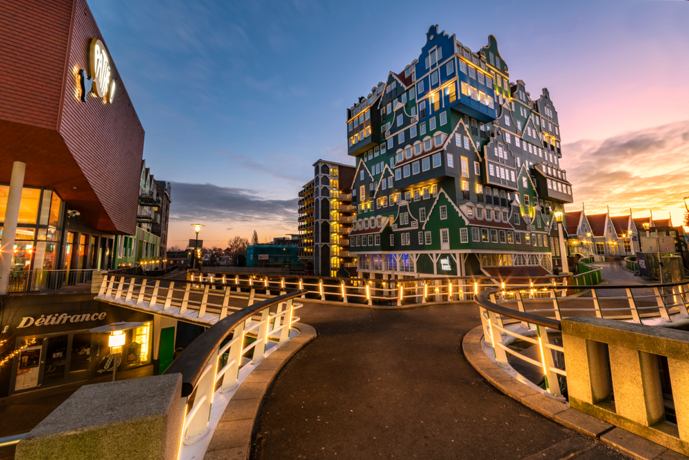 Sunset at the Inntel hotel building in Netherlands