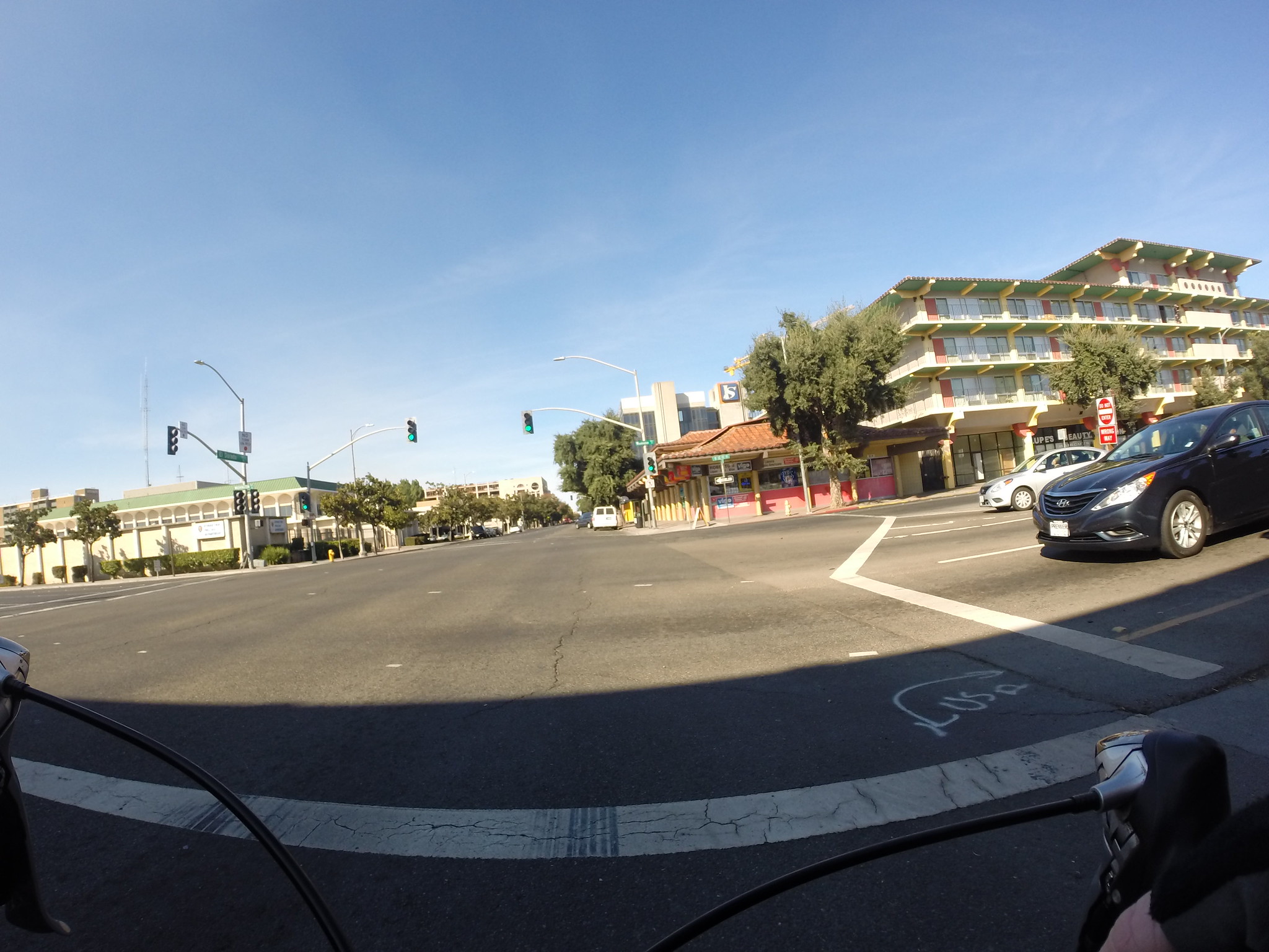 Biker's point of view in Downtown, Stockton, California