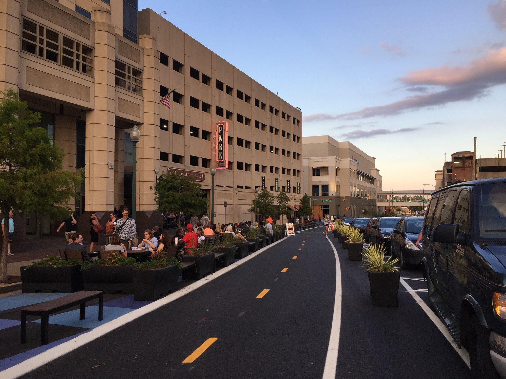 A Two-way parking protected bike lane in Memphis
