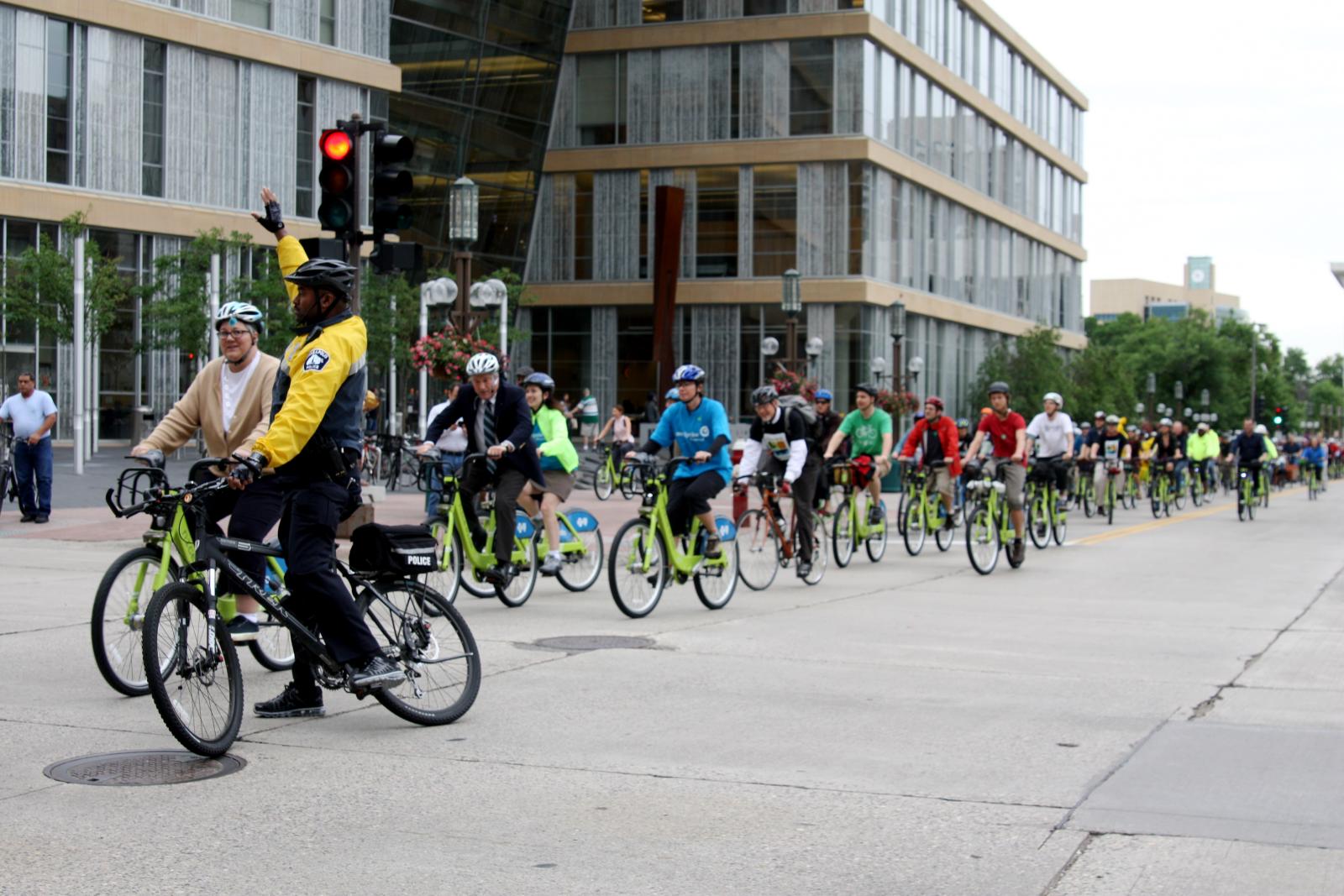 Bike Cop Directing Bike Traffic