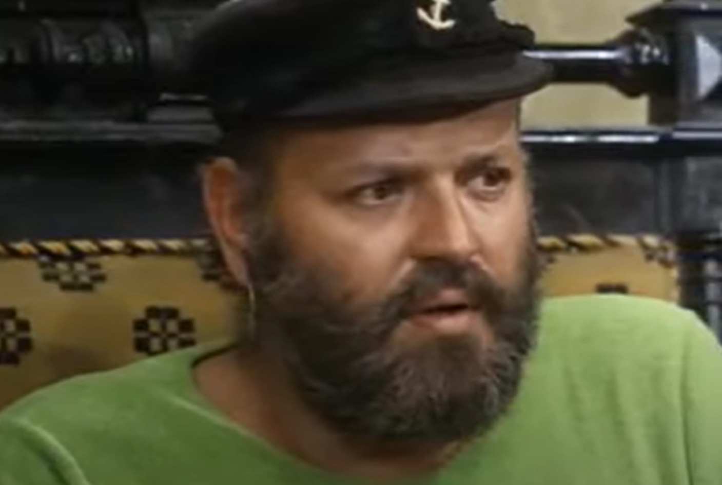 Screenshot of Capt. Longstocking looking at side from - Pippi in the South Seas (1970)