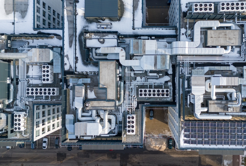 Drone photography of large air conditioning unit