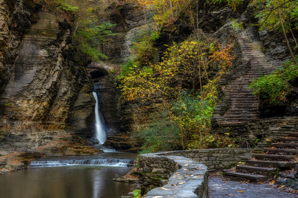 The beginning of the gorge trail at Watkins Glen State Park in New York State in late October.