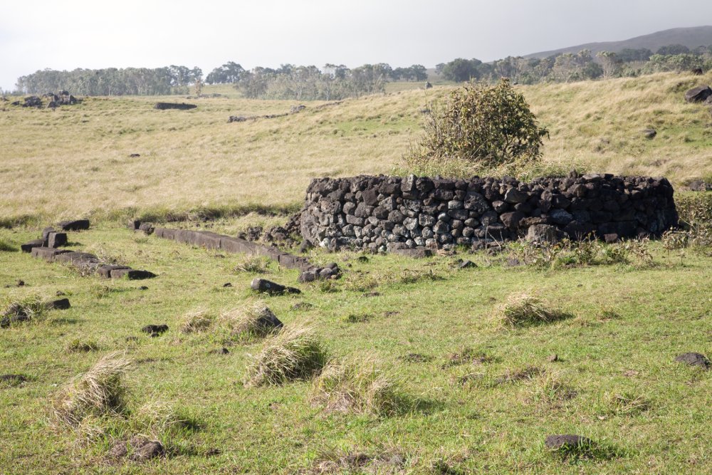 This image shows the ruins of an ancient ahu, a ceremonial platform, on Easter Island