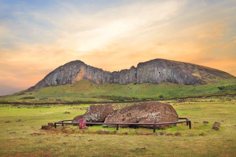 Fallen Moai statue at the Ahu Tongariki ceremonial center on Easter Island
