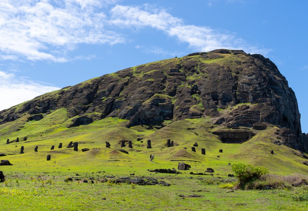 Outer slope of the Rano Raraku on Easter Island (Rapa Nui), Chile