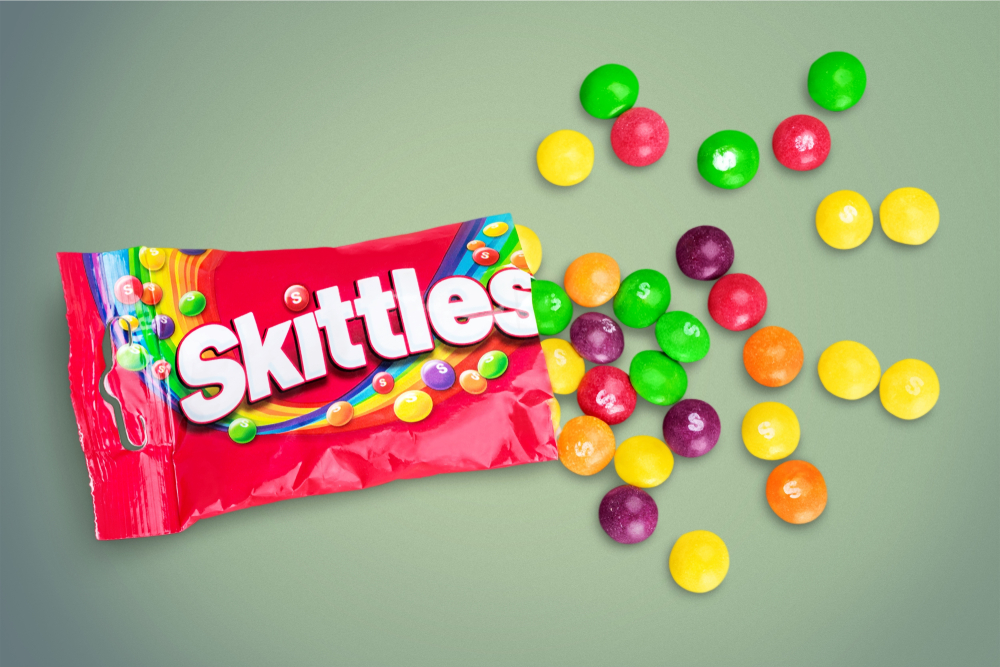 Closeup of Skittles candies