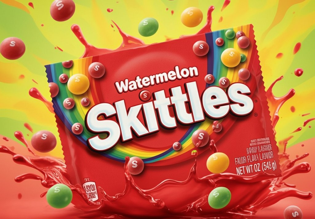 Watermelon skittles candies explosion