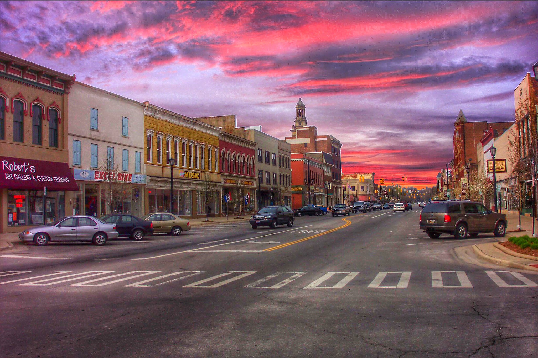 Norfolk Ohio, Downtown at Sunset, Historic Town