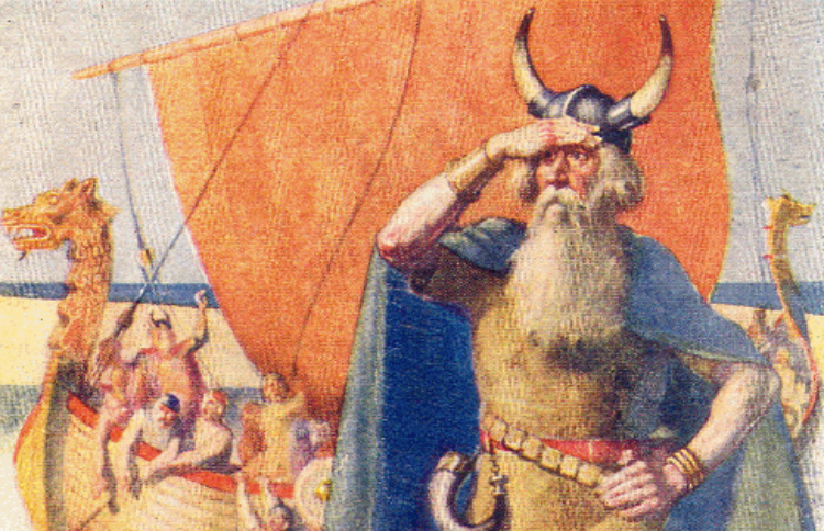Leif Ericson on the shore of newly discovered Vinland
