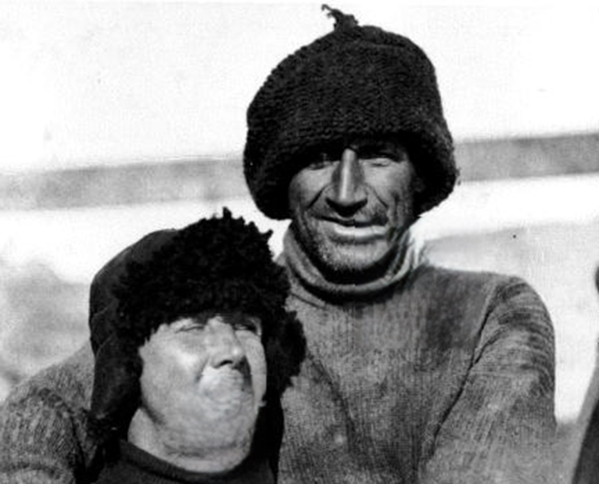 Tom Crean (top) with Alf Cheetham, aboard the Endurance, 1914.