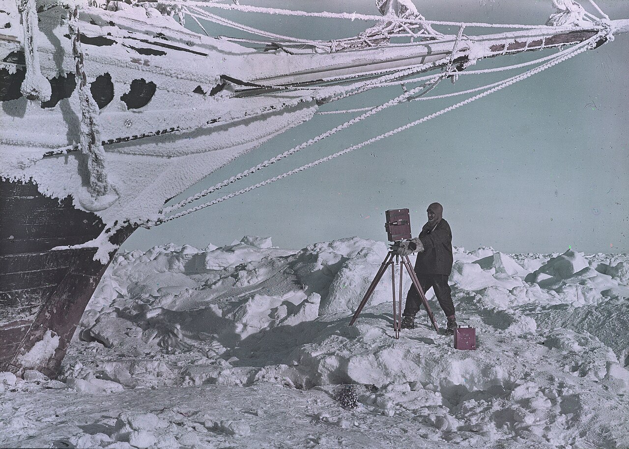 Frank Hurley Photographing Under The Bows Of The 'Endurance', 1915