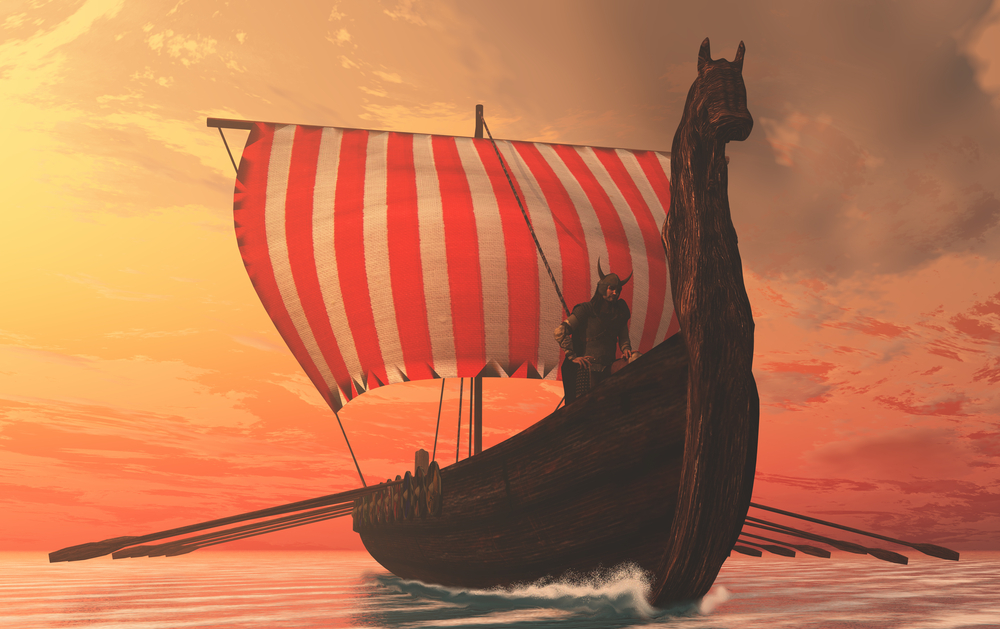 Viking Man and Longship