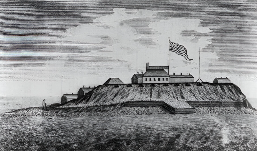 Engraving of Castle William, Boston Harbor