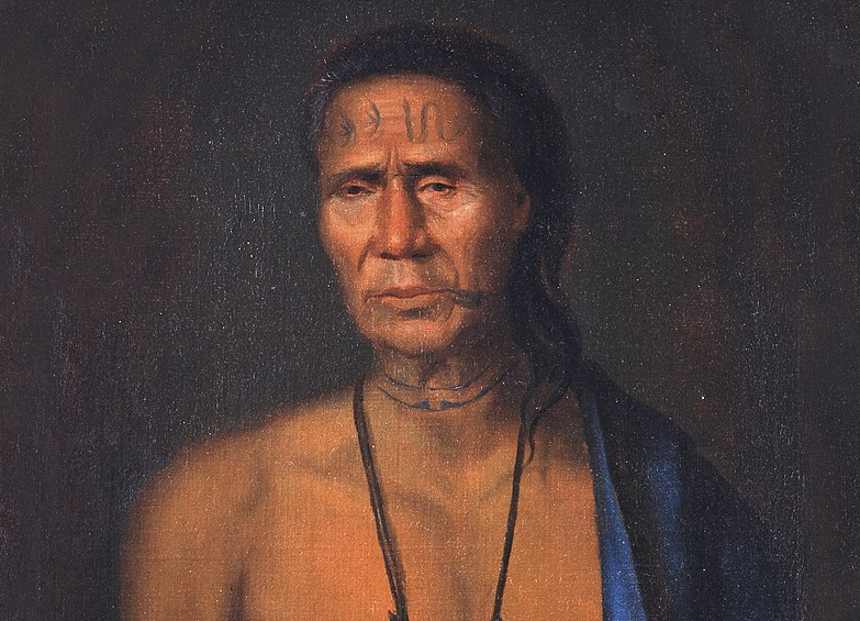 Lenape chief Lappawinsoe depicted in a 1735 portrait