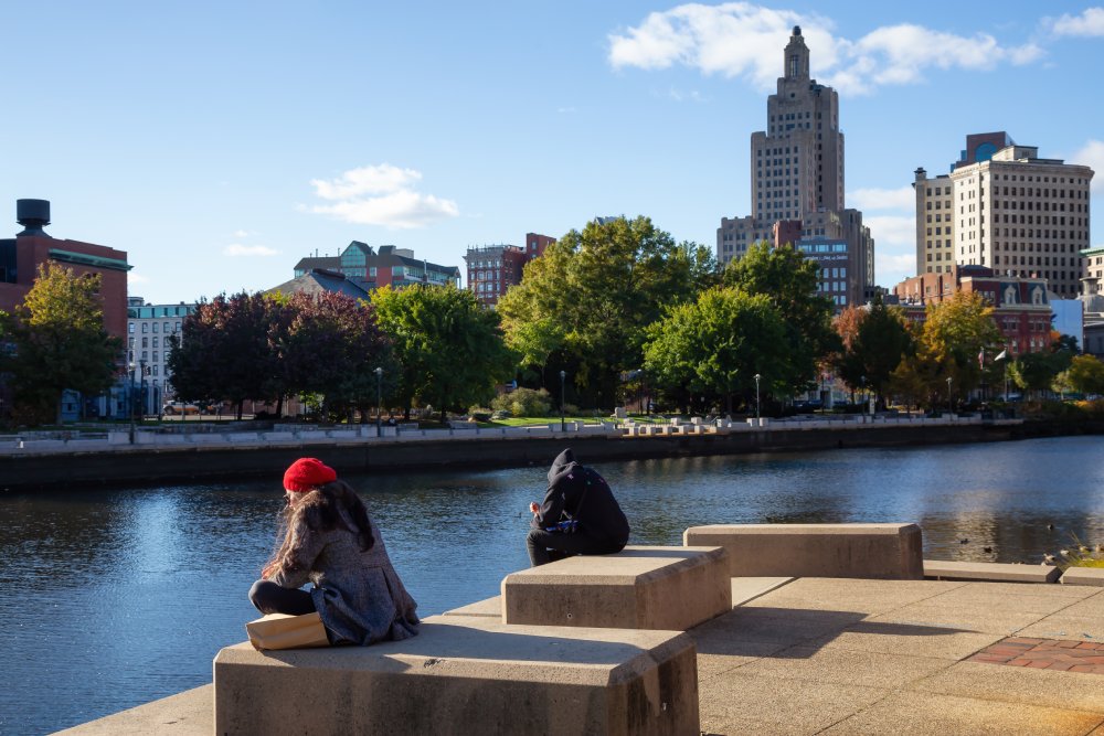 People are enjoying sunshine in Providence, Rhode Island, United States