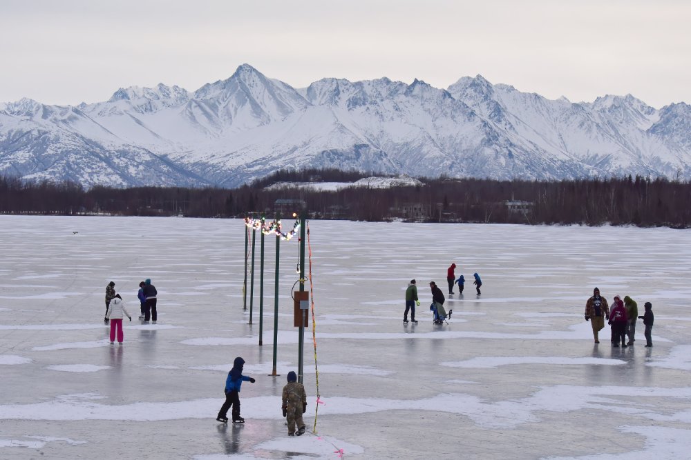 Families take to the ice on Wasilla Lake, Alaska