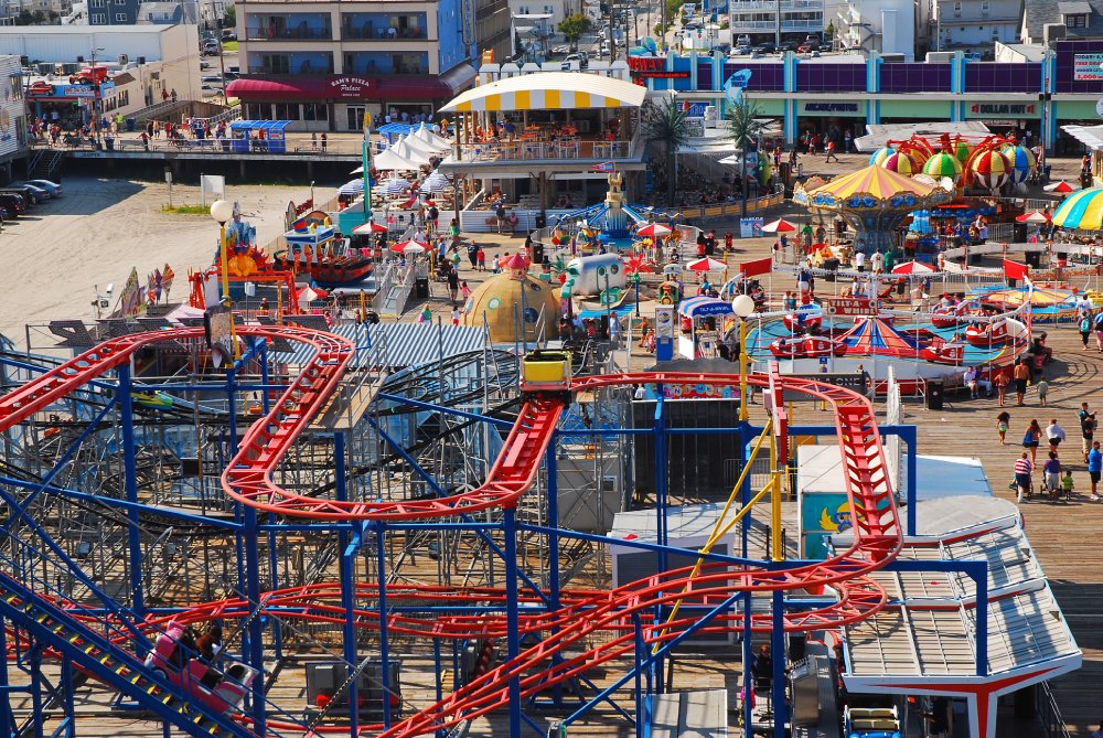 An aerial view of a boardwalk amusement park in Wildwood, New Jersey