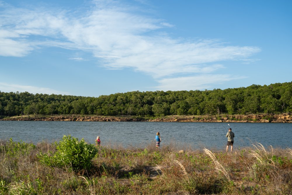 Family Fishing At Osage Point In Skiatook Lake, Oklahoma