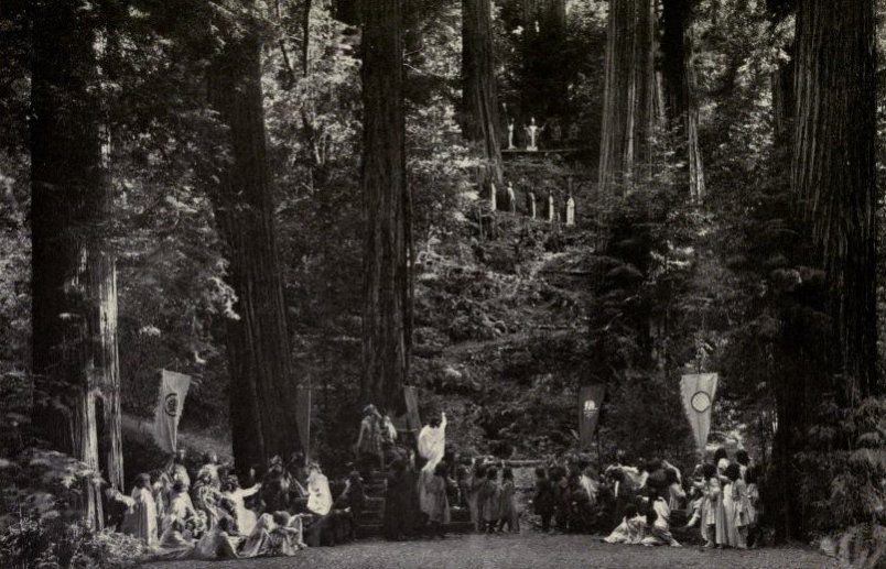 photo shows a scene from the Grove Play entitled St. Patrick at Tara, and was taken in daylight during a dress rehearsal.