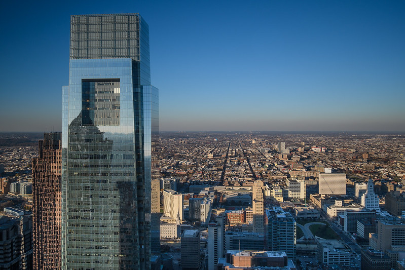 Comcast Center Building and a clear blue sky