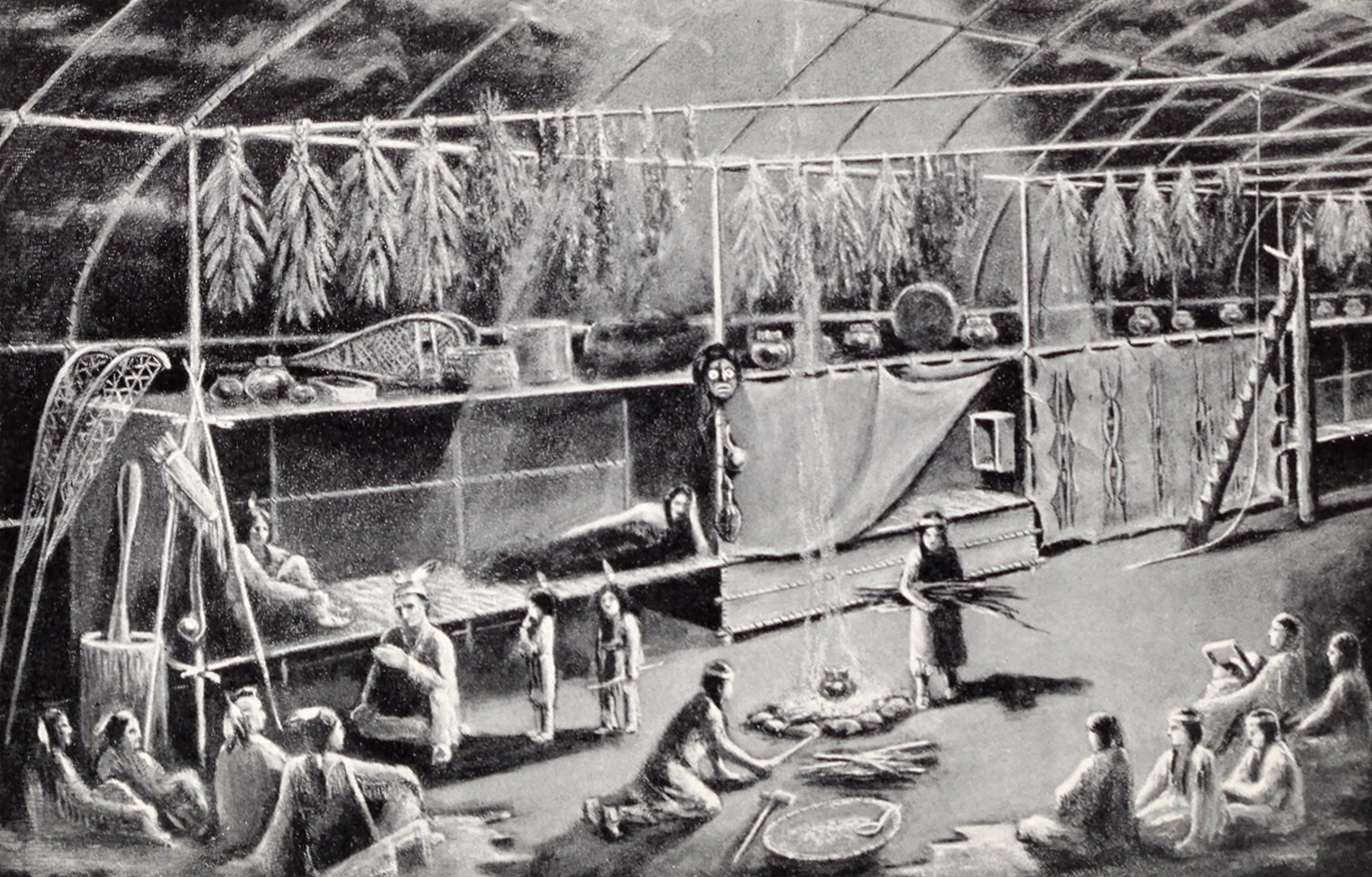 Interior of Iroquois longhouse - 1923