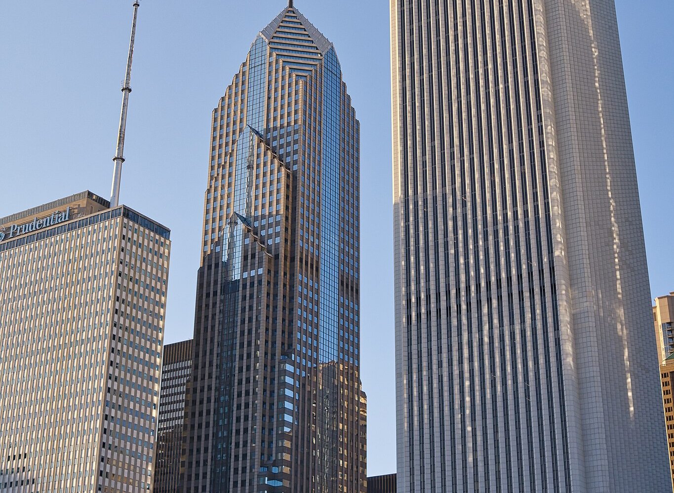 Two Prudential Plaza and a clear blue sky