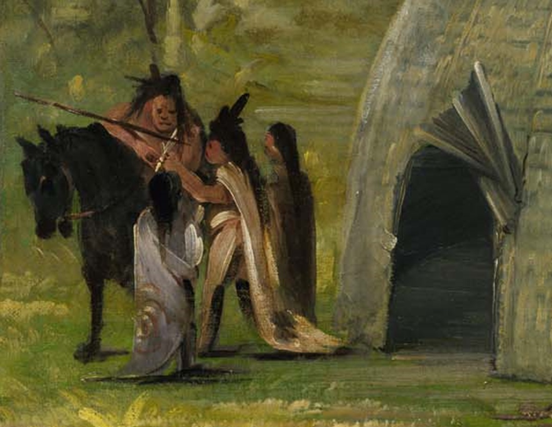 Native Indian woman on horse.