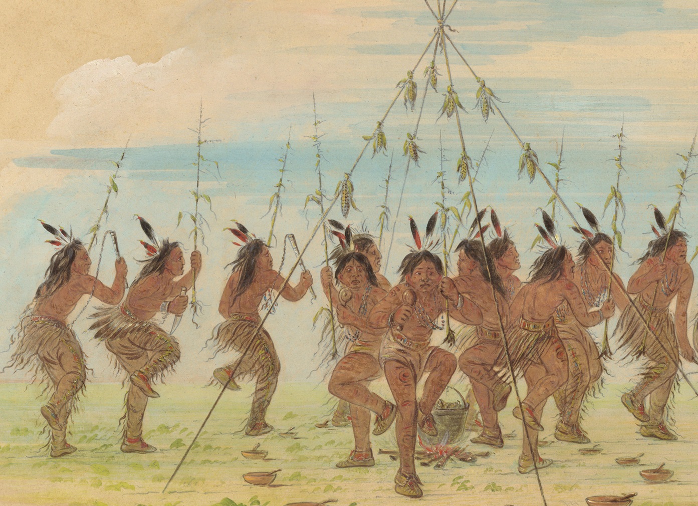 George Catlin, Green Corn Dance - Minatarrees, 1861