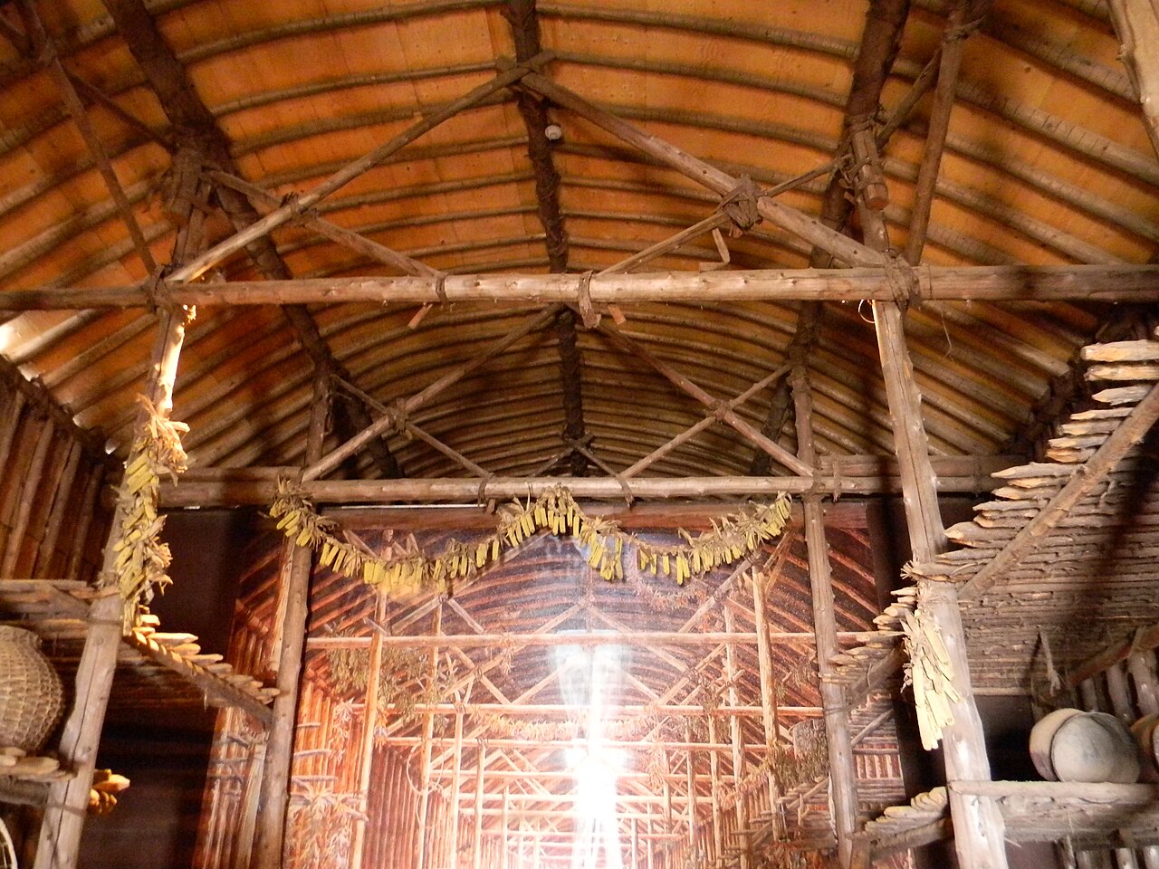 Dry food in Iroquoian Village longhouse, Ontario