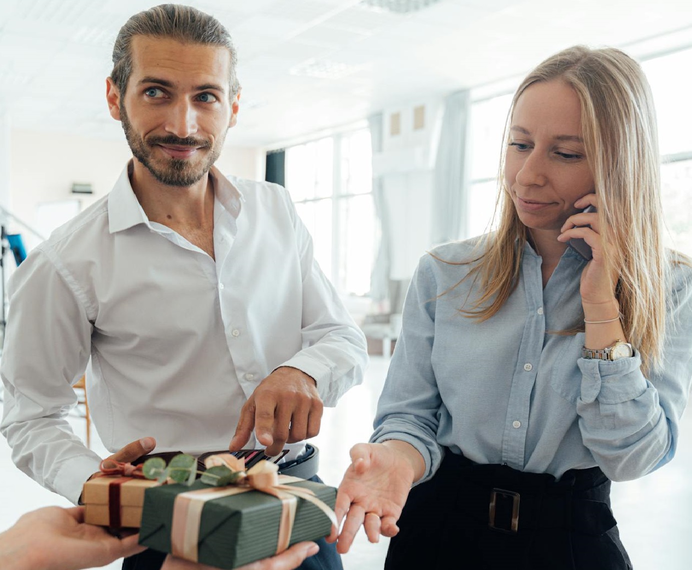 Couple are getting gifts.